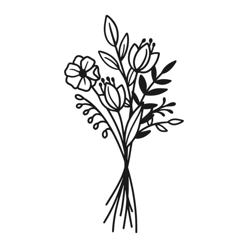 Wildflower Bouquet Line Art
