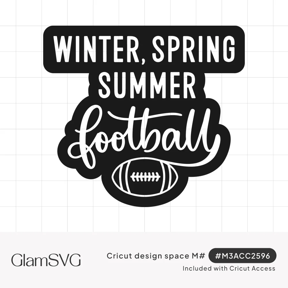 Black sticker-style design reading Winter, Spring, Summer above script football lettering and a football drawing
