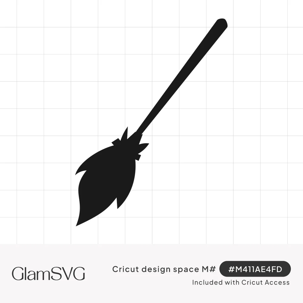 Black silhouette of a witch's broomstick with a long diagonal handle and flared bristle head