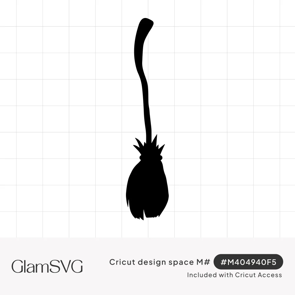 Black silhouette of a witch's broomstick with a crooked curved handle and bristly tied straw bundle