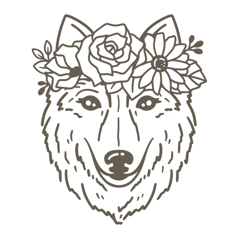 Wolf Face with Flower Crown