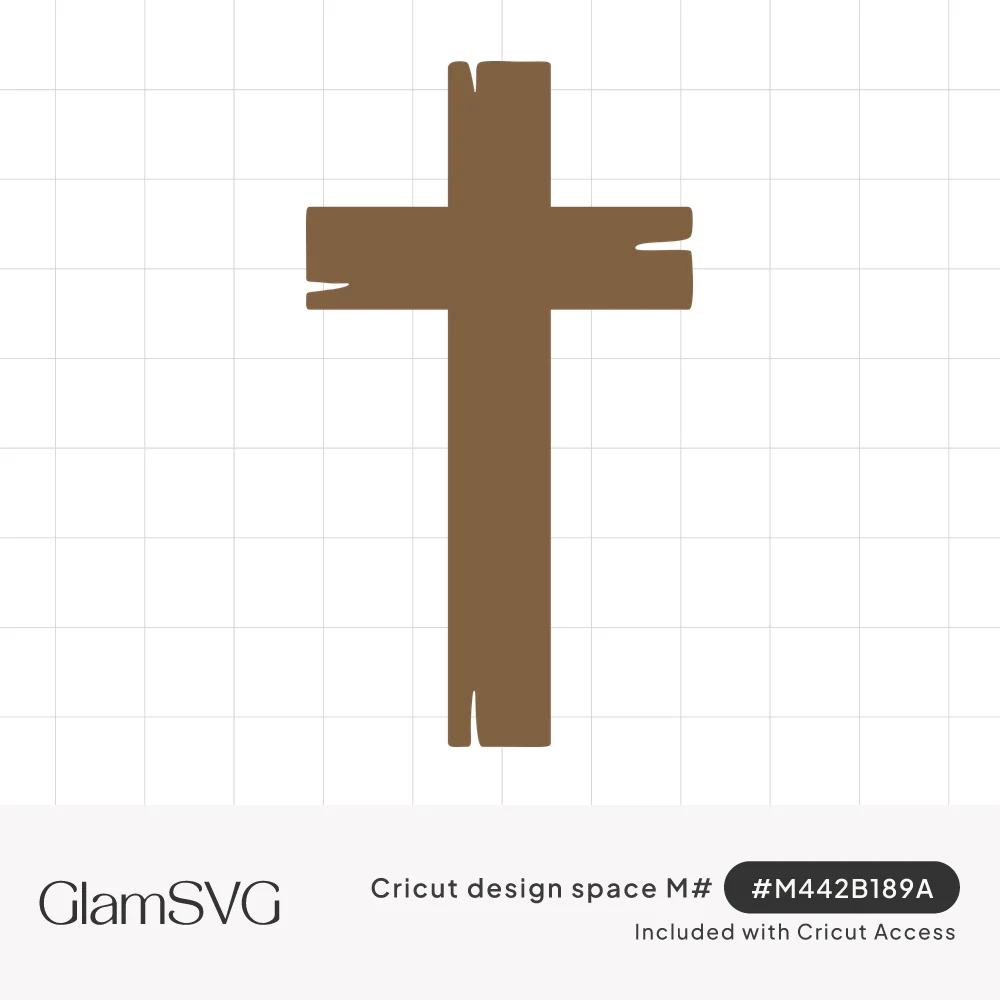 Brown silhouette of a rustic wooden cross with notched, split plank ends on a white background
