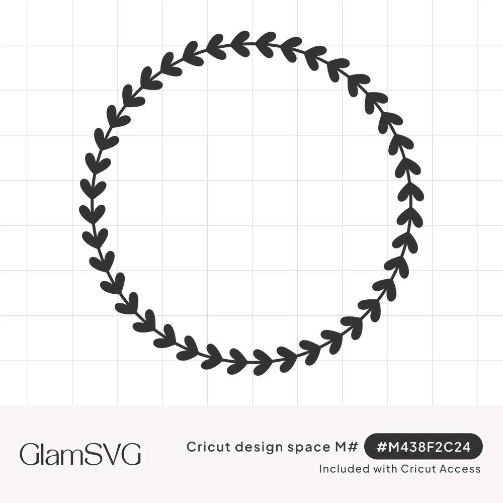 Black circular wreath made of small paired leaves along a thin vine, with an empty open center