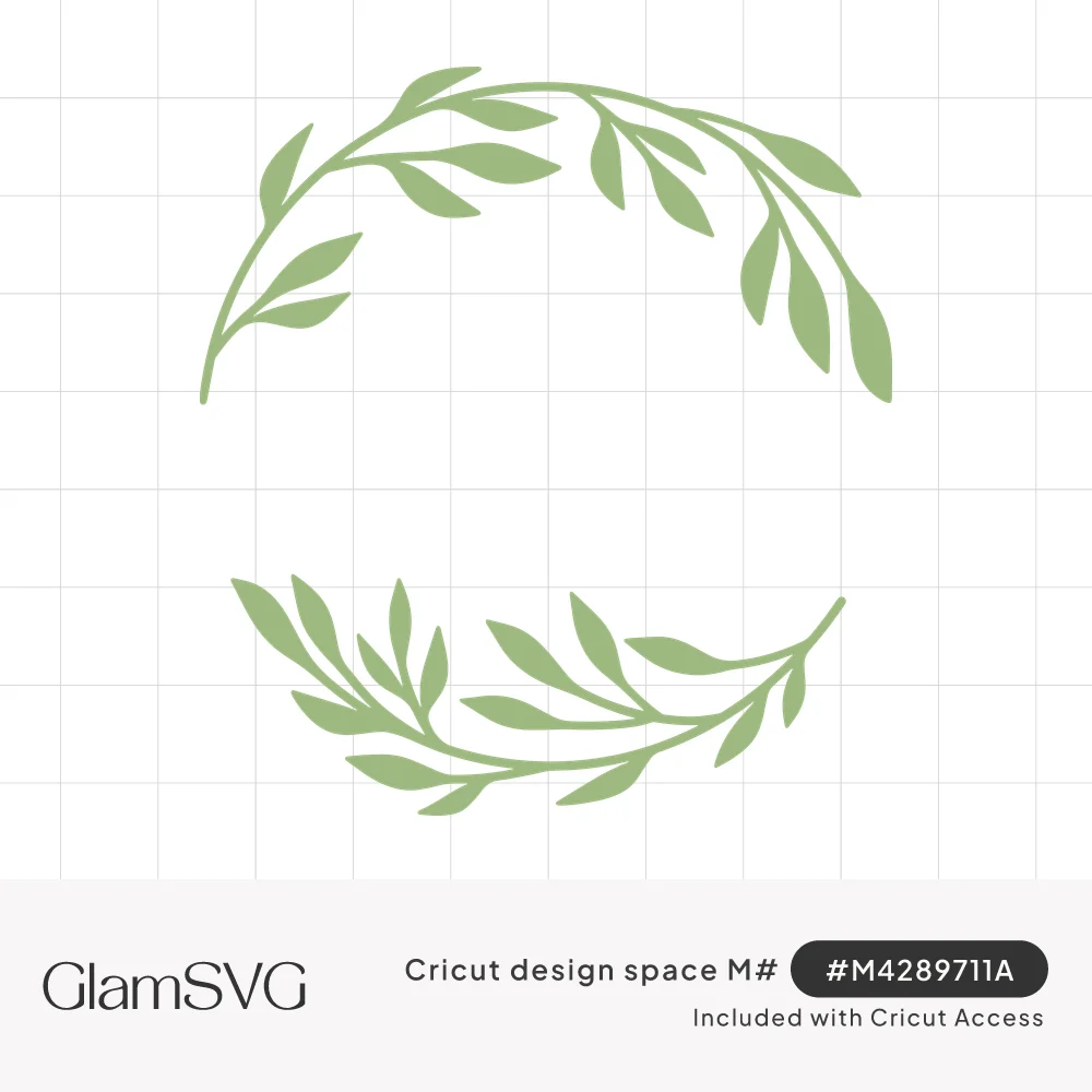 Open circular wreath made of two curved sage-green leafy branches with an empty center