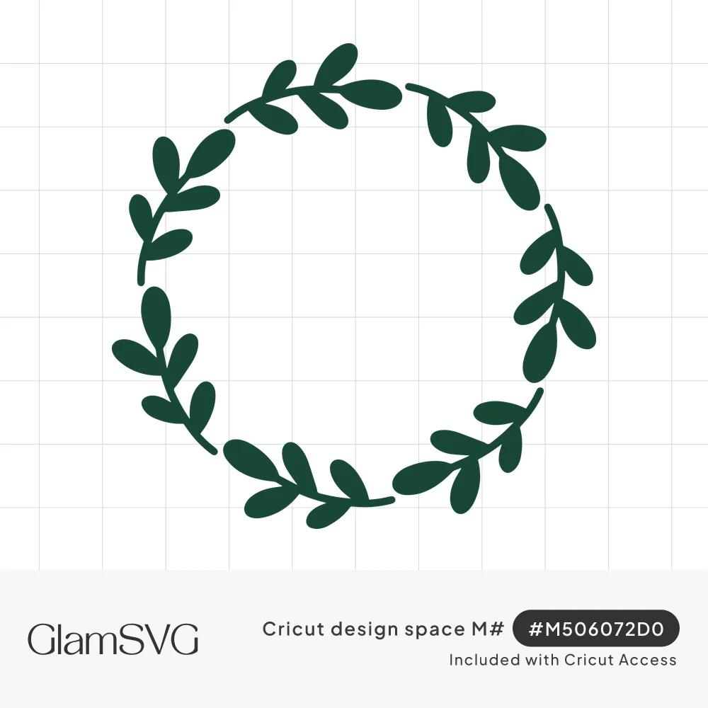 Circular wreath made of dark green leafy branches with rounded leaves and small gaps, leaving an empty center