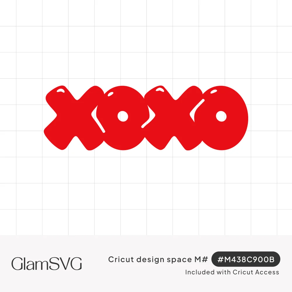 Red puffy bubble letters spelling XOXO with glossy white highlights, overlapping in a single row