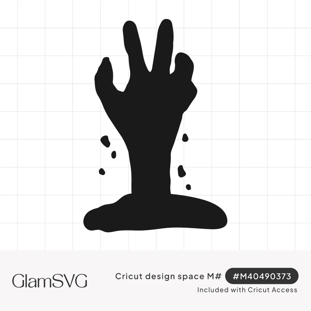 Black silhouette of a zombie hand reaching up out of a mound of dirt with clumps of soil scattering around it