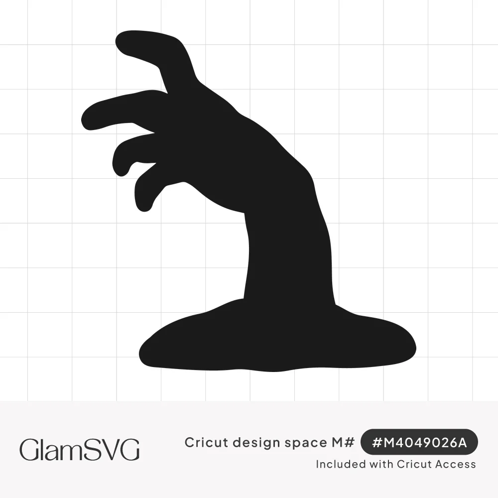 Solid black silhouette of a zombie hand with crooked fingers reaching up out of a mound of dirt